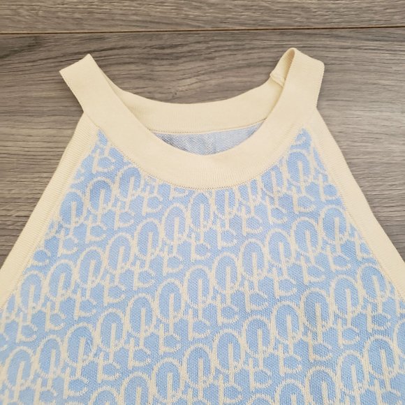 Shein Allover Pattern Halter Knit Top Blue Size Large - Picture 3 of 8